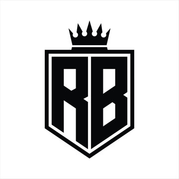 recommend clip art: RB Logo monogram bold shield geometric shape with crown outline black and white style design