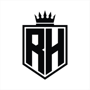 recommend clip art: RH Logo monogram bold shield geometric shape with crown outline black and white style design