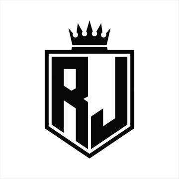recommend clip art: RJ Logo monogram bold shield geometric shape with crown outline black and white style design