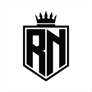 recommend clip art: RN Logo monogram bold shield geometric shape with crown outline black and white style design