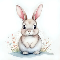 Cute little bunny with watercolor illustration - generated by ai