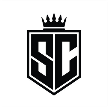 recommend clip art: SC Logo monogram bold shield geometric shape with crown outline black and white style design