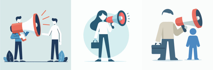 Vector set of someone holding a megaphone with flat design style