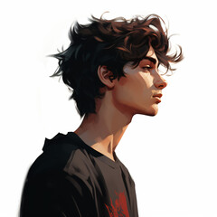 digital painting of a Young Man With Dark Hair Drawing