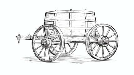 Fototapeta na wymiar Large cart with a barrel. Black and white dashed 