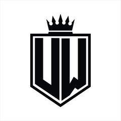 UW Logo monogram bold shield geometric shape with crown outline black and white style design