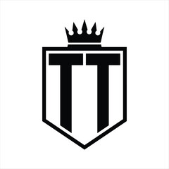 TT Logo monogram bold shield geometric shape with crown outline black and white style design