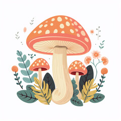Amanita muscaria, fly agaric Illustration, mushrooms collection. Magic mushroom Symbol. Isolated illustration in flat style