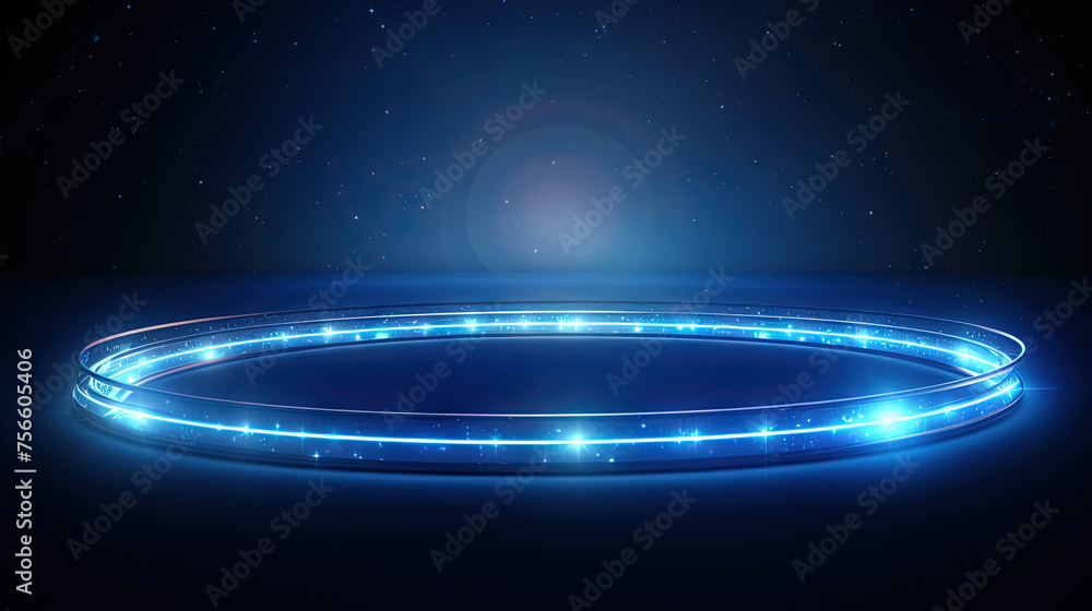 Poster Abstract neon rays and lines on dark science and tech background.