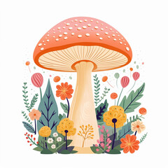 Amanita muscaria, fly agaric Illustration, mushrooms collection. Magic mushroom Symbol. Isolated illustration in flat style