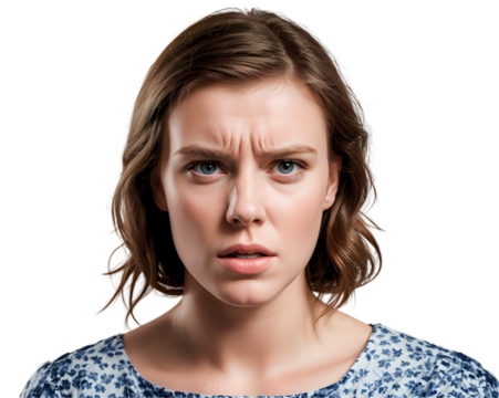 angry white woman isolated on white/transparent background, cut out