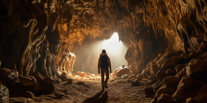 Mystical Journey: Exploring the Enchanting Depths of an Ancient Vietnamese Cave's Dark, Limestone Interior