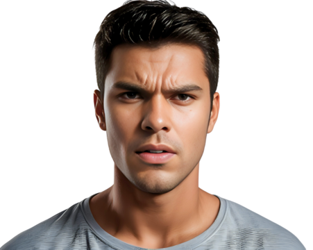 angry latin man isolated on white/transparent background, cut out