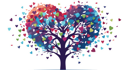 Obraz na płótnie Canvas Love tree with heart leaves and ball sphere around 