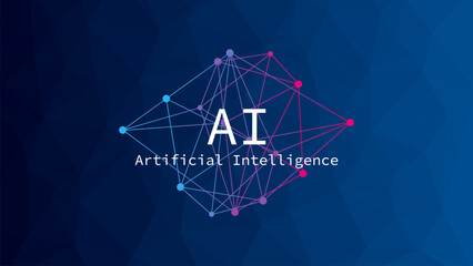 Artificial Intelligence. Triangle gradient background. Network pattern. Machine learning. Smart digital technology. AI vector illustration. Blue and pink design element - 756607452