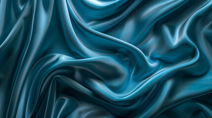 Obraz premium Blue color glossy silk satin cloth wavy texture background,Beautiful abstract fantasy space. Fractal texture dark background,Blue Silk Fabric for Drapery Abstract Background 