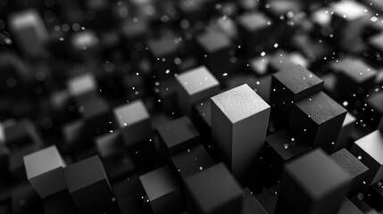 Chaotic Cubes in Monochrome: Abstract Geometry on Black Background - Desktop Wallpaper