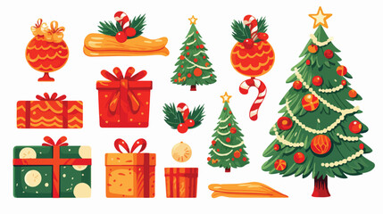 Merry Christmas illustration. Holiday objects in car