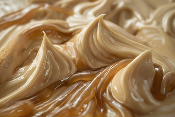 Delicious Swirls of Caramel and Creamy Frosting Close-Up