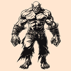 Fototapeta premium Black and White Orc Character Outline Silhouette Ornament Vector Art for Logo and Icon, Sketch, Tattoo, Clip Art