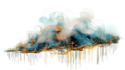 Architectural cloud concept with city structure and connections. Urban private environment and real estate concept. - obrazy, fototapety, plakaty