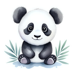 Naklejka premium Cute little panda with watercolor illustration - generated by ai