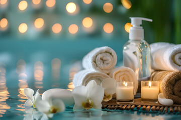 Tranquil Spa Arrangement with Candles, Oils, and Frangipani Flowers