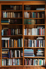 Expansive Collection of Varied Books in a Wooden Bookshelf