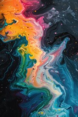 Chalked Cosmic Journey: Bright Rainbow Swirling Liquid Abstract Background - Lo-Fi Desktop Wallpaper