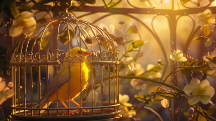 fantasy illustration of a beautiful little canary bird