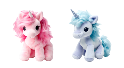 Cartoon 3D Illustration of Cute Colorful Unicorn Animal Toy Collection, Isolated on Transparent Background, PNG