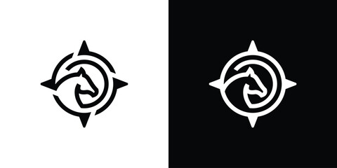 Creative Horse Compass Logo. Horse Head and Compass with Minimalist Style. Horse Navigation Logo Icon Symbol Vector Design Template.