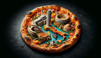 A Culinary Journey Across Italy: Pizza Meets Iconic Landmarks created with Generative AI Technology
