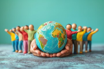 Depict a diverse group of people united, holding hands around a globe, symbolizing unity and social justice. --ar 3:2 --style raw --stylize 750 --v 6 Job ID: 2c91a979-0a94-4415-9c30-79b7b1c8d017 - obrazy, fototapety, plakaty