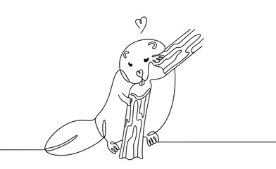 Beaver chews on a tree trunk © Anna