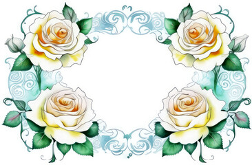 Watercolor frame made of white roses with free space for text, card,border
