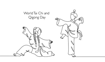 Two girls stand in different Tai Chi poses