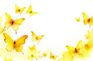 watercolor frame,border with free space for text. Butterflies are colored, bright yellow