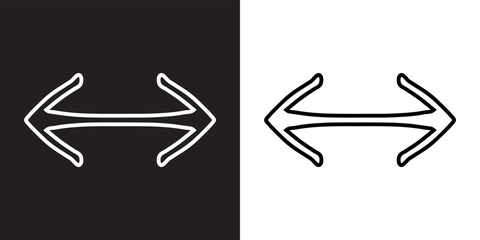 Double arrow icon vector. Two side arrow icon sign symbol in trendy flat style. Two opposite horizontal arrow vector icon illustration isolated on black and white background	