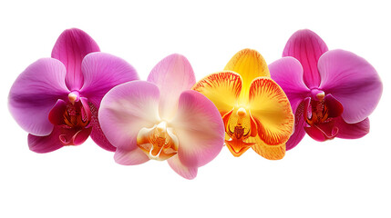 Set of beautiful colorful orchid phalaenopsis flowers on transparent background - obrazy, fototapety, plakaty
