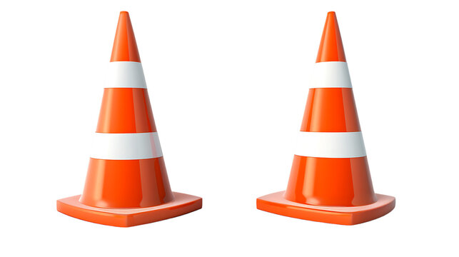 Set of two traffic cones isolated on transparent background