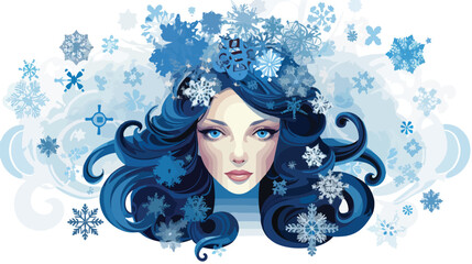 Ornamental winter girl with snowflakes