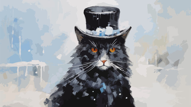 Original oil painting of black cat with top hat 