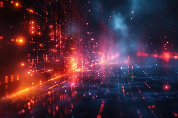 Obraz premium A mesmerizing lens flare illuminates the dark night sky, casting a vivid contrast of red and blue lights in the outdoor scene