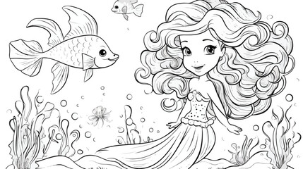 Page for coloring book for children with seaweed