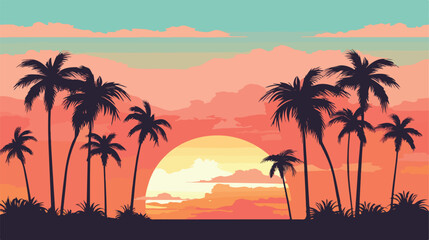 Fototapeta na wymiar Palm Tree retro sunset look background