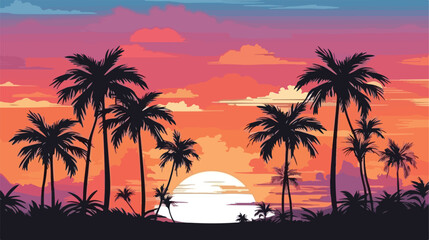 Fototapeta na wymiar Palm Tree retro sunset look background