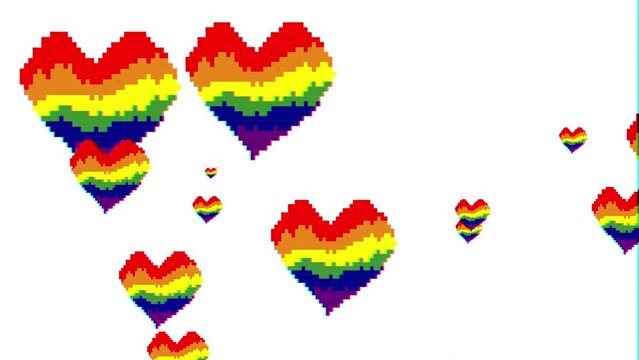 Retro pixel heart pattern old game glitch animation, pixelated stile freedom, love, peace, and equality design perfect for Pride Month. Lesbian, gay, bisexual, transgender, and queer, LGBT animation 