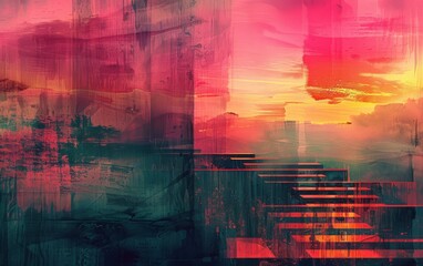Fototapeta premium Post-Internet Art poster for a tech symposium, abstract digital landscapes