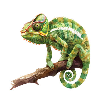 cute chameleon vector illustration in watercolour style